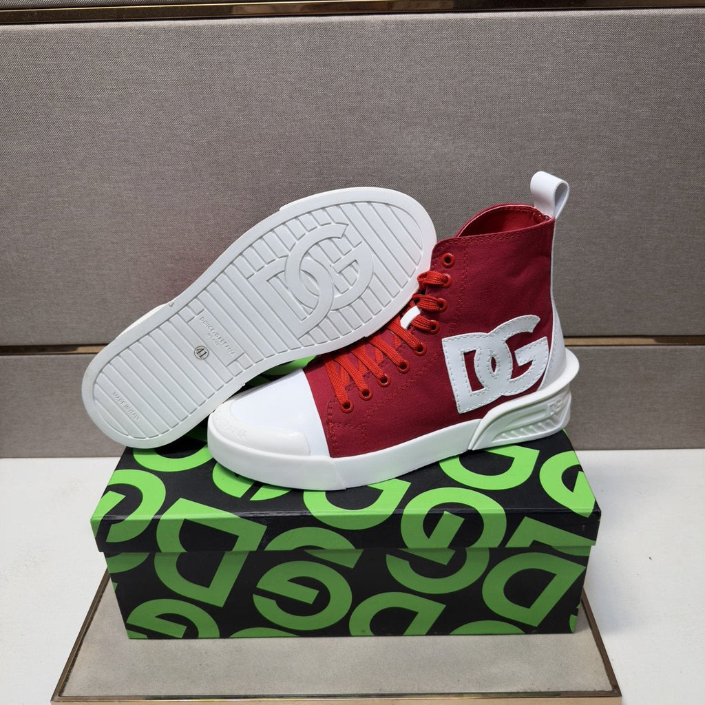Dolce & Gabbana Red and White High-Top Sneakers — side