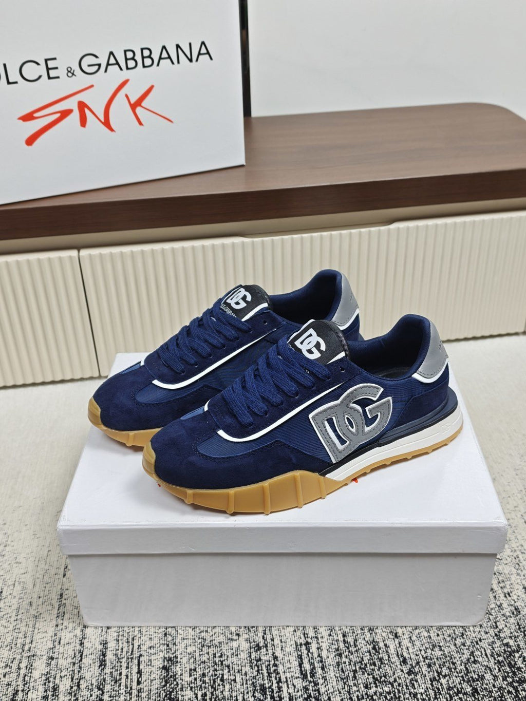 Dolce & Gabbana Navy Lace-Up Sneakers — hero