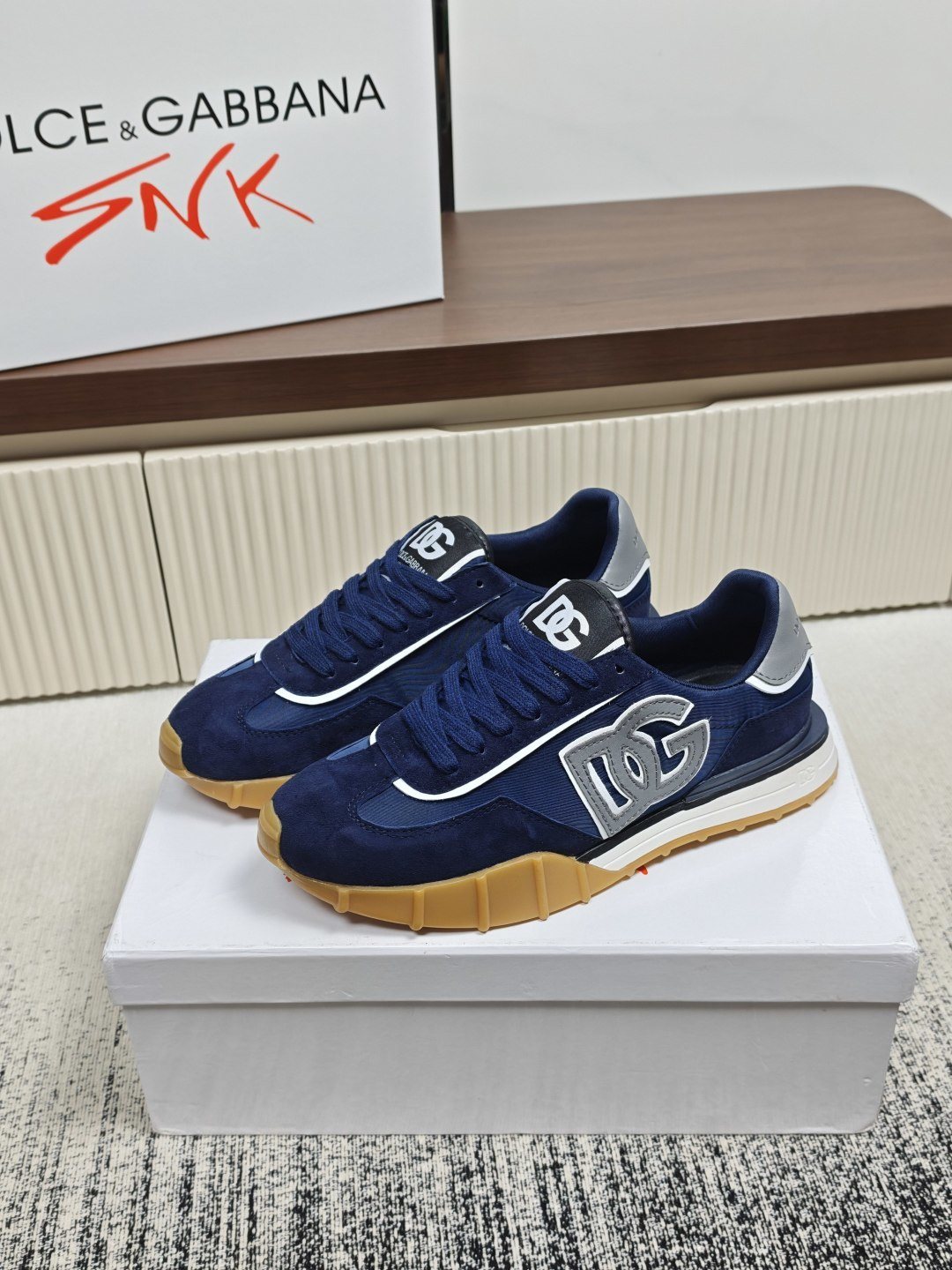 Dolce & Gabbana Navy Lace-Up Sneakers — hero