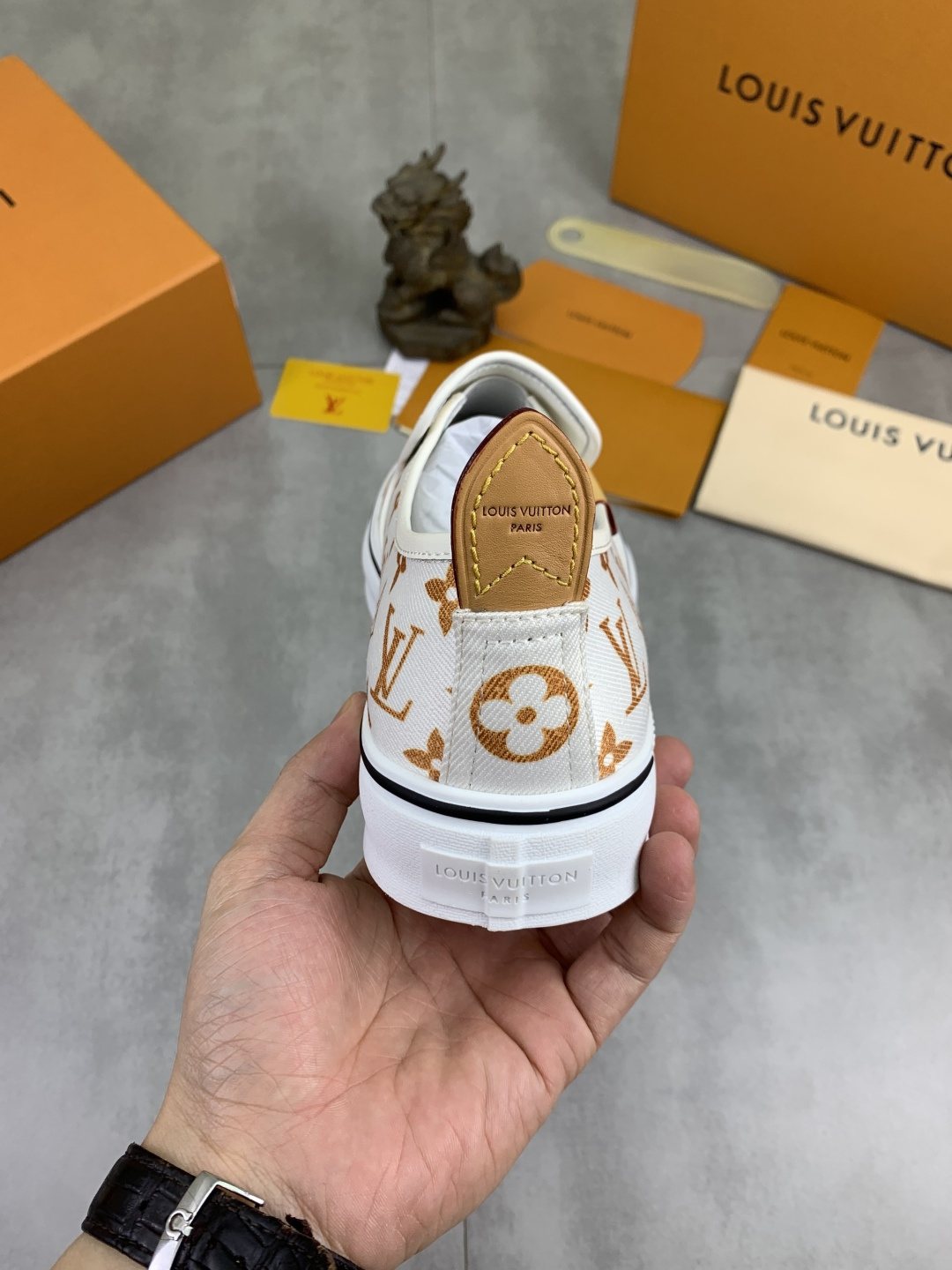 Louis Vuitton White Printed Slip-On Shoes — back