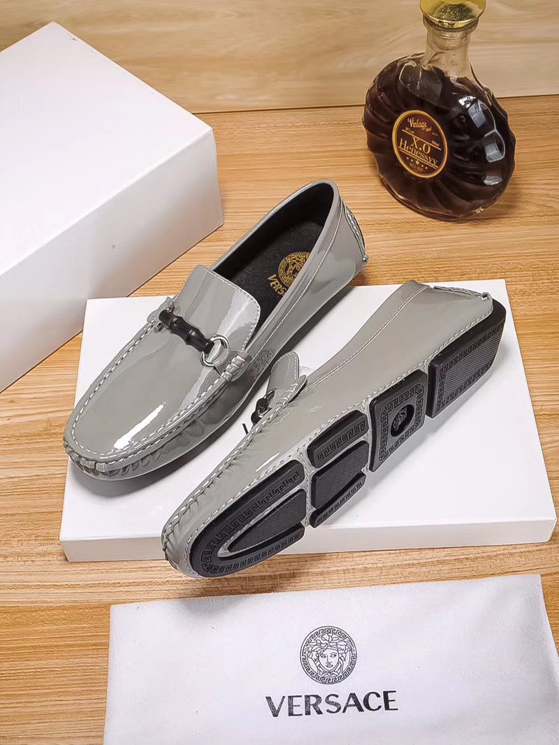 Versace Glossy Gray Bit Loafers — back