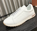 Men's White Slip-On Sneakers with Gray Bands — hero