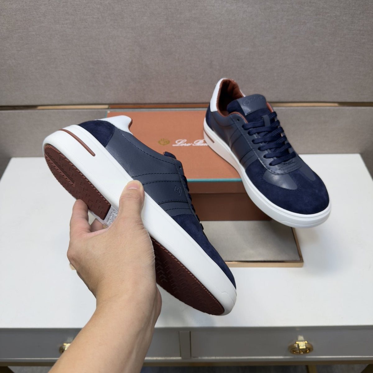 Loro Piana Navy Panel Low-Top Sneakers — model