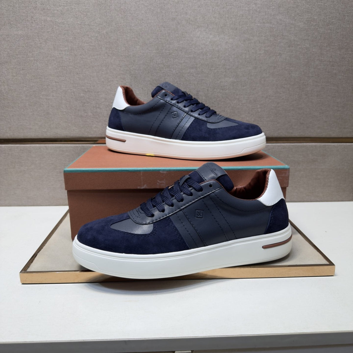 Loro Piana Navy Panel Low-Top Sneakers — side