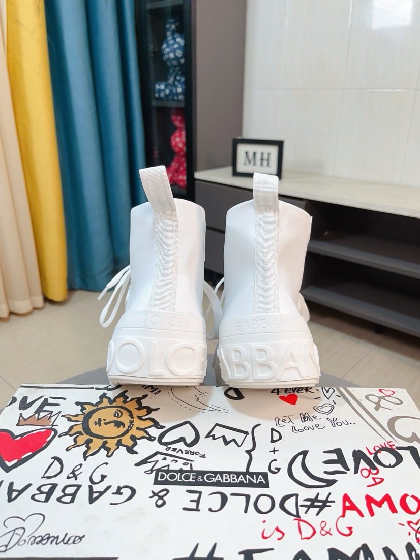 Dolce & Gabbana White Lace-Up High-Top Sneakers — back