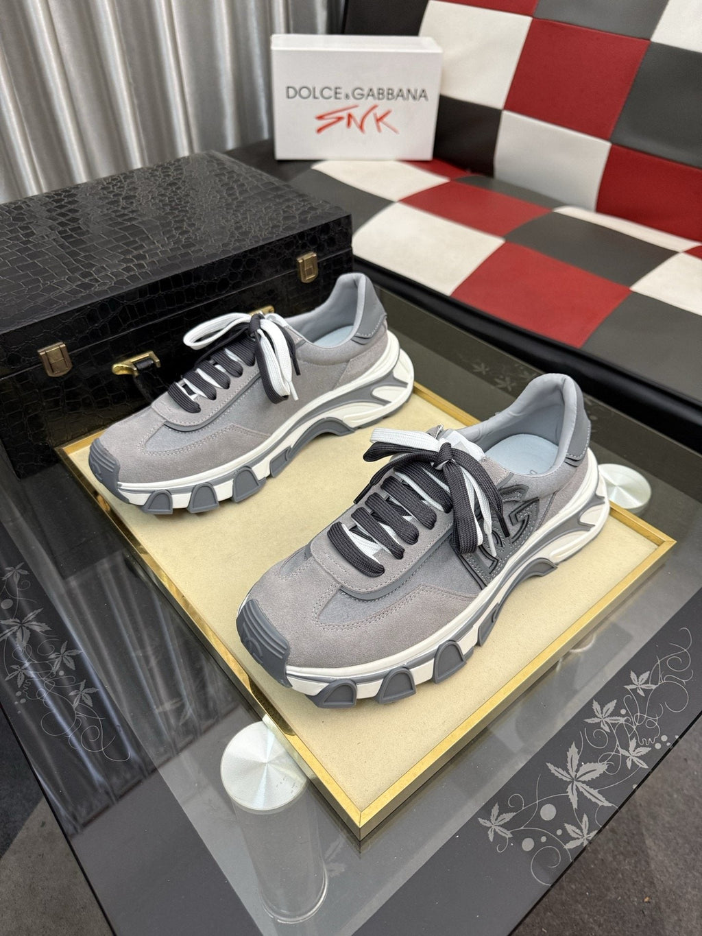 Dolce & Gabbana Men's Gray Lace-Up Sneakers — hero