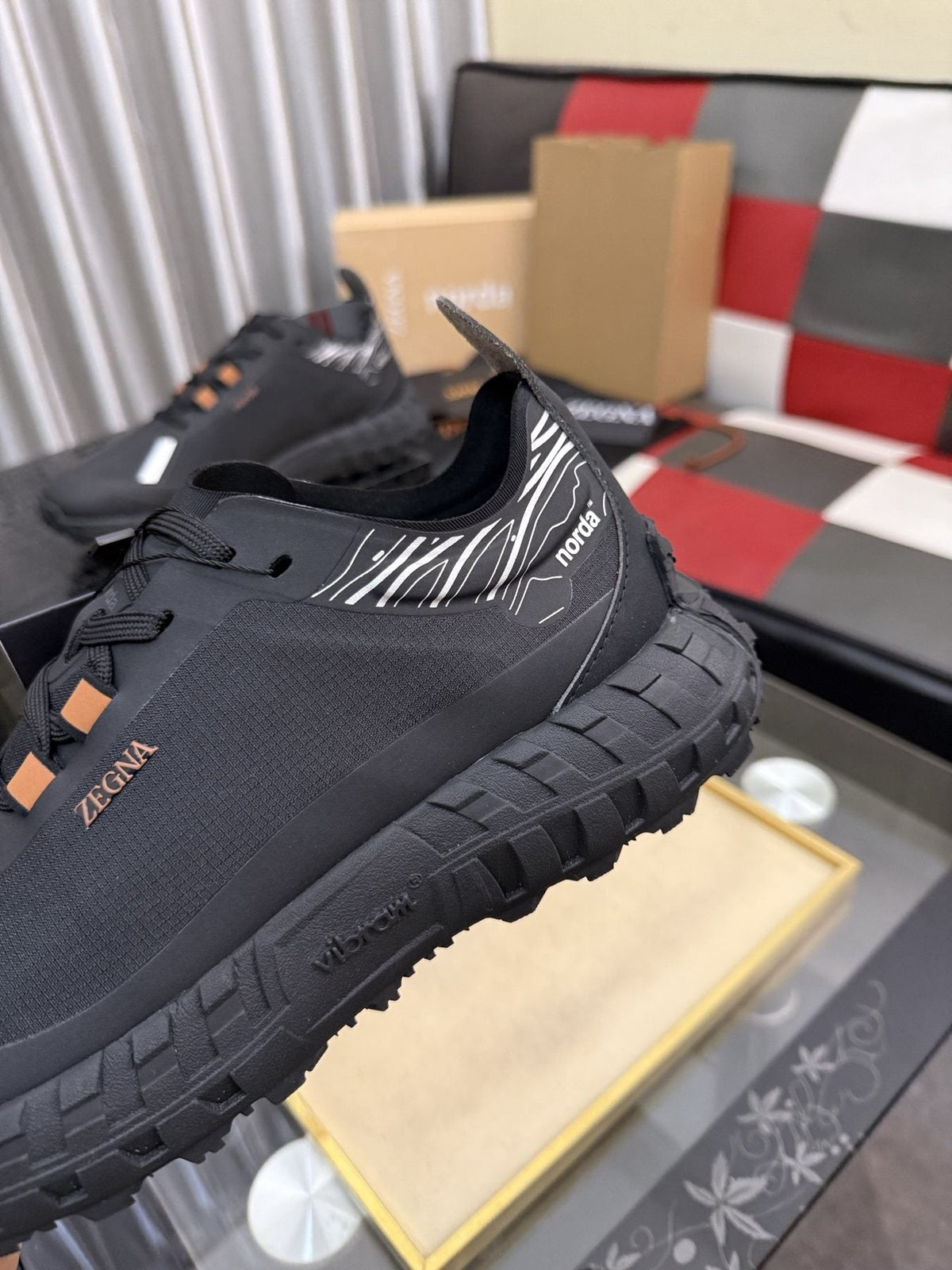 ZEGNA Black Trail Running Shoes with Orange Accents — detail