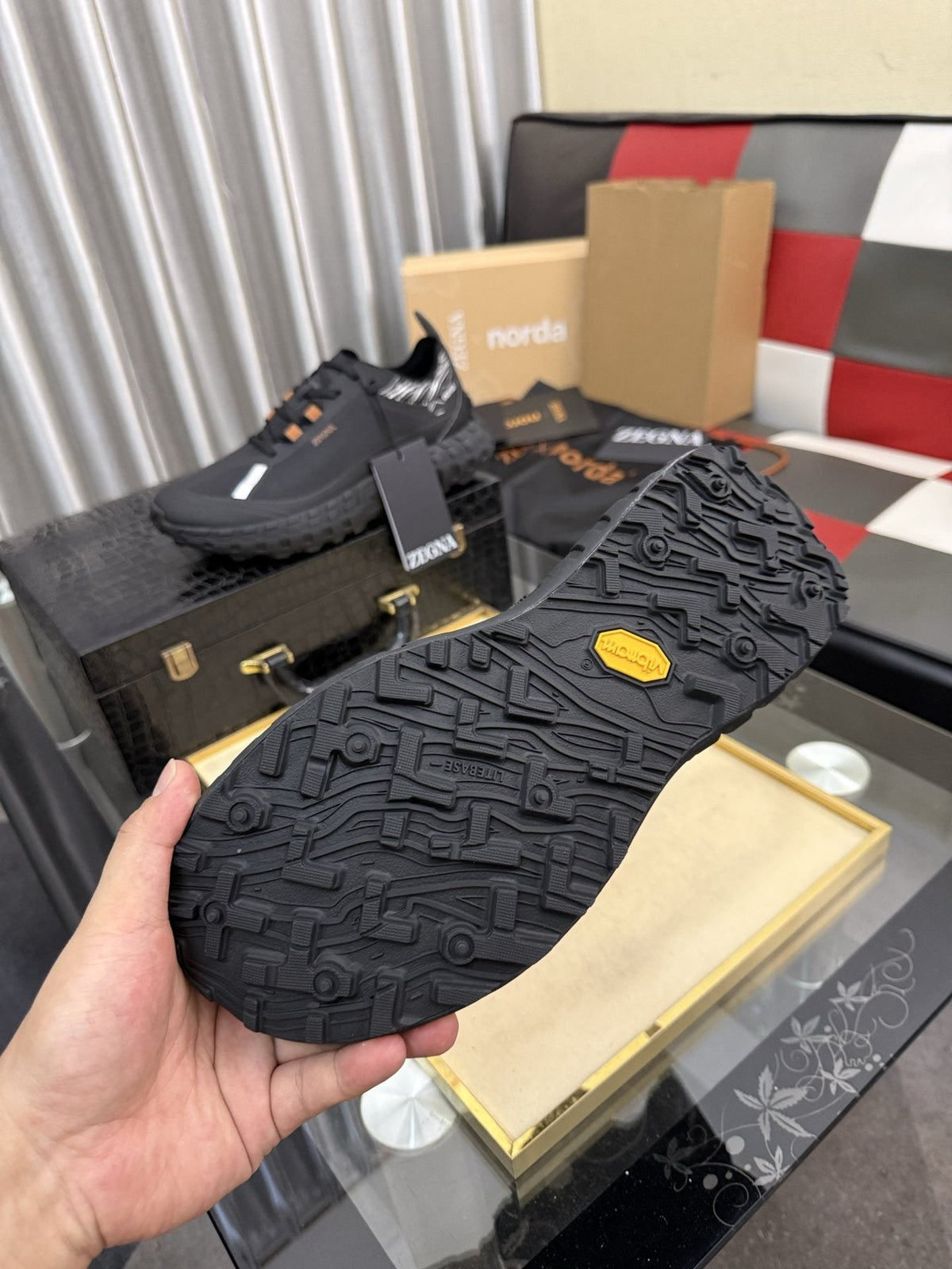 ZEGNA Black Trail Running Shoes with Orange Accents — detail