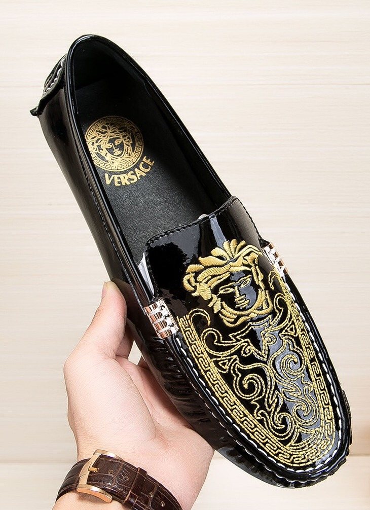 Versace Black Loafers with Gold Embroidery — hero