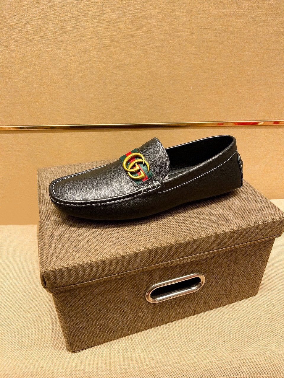 Gucci Black Red and Green Stripe Loafers — front
