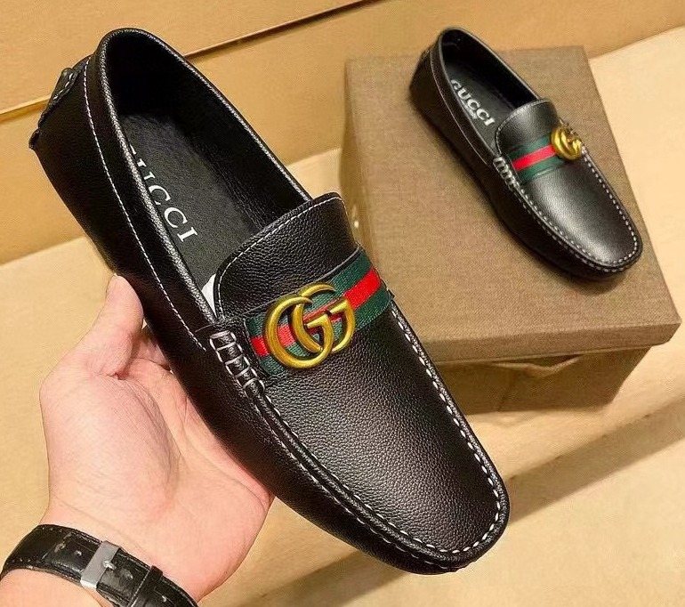 Gucci Black Red and Green Stripe Loafers — front