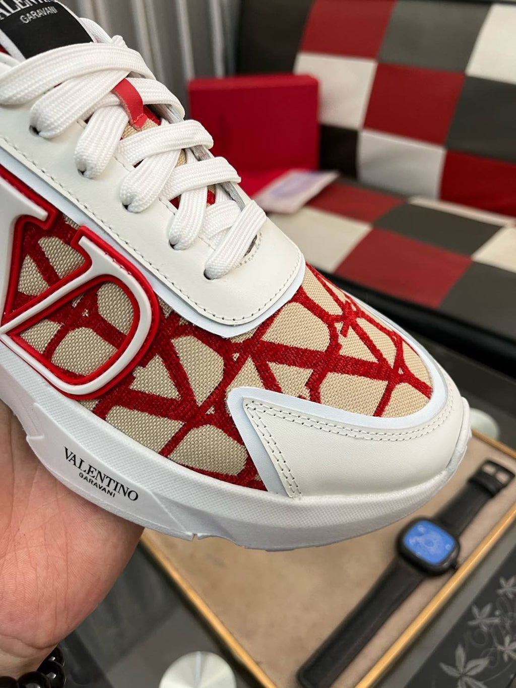Valentino White and Red Patterned Sneakers — detail