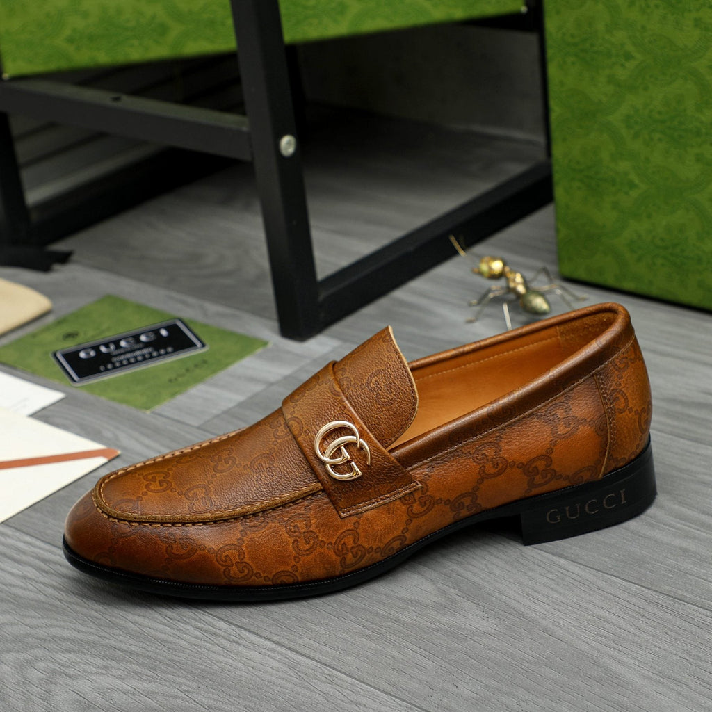 Gucci Brown Textured Loafers — side