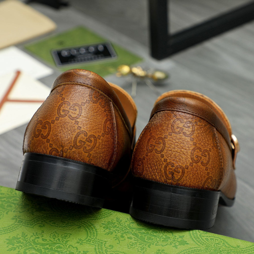 Gucci Brown Textured Loafers — back
