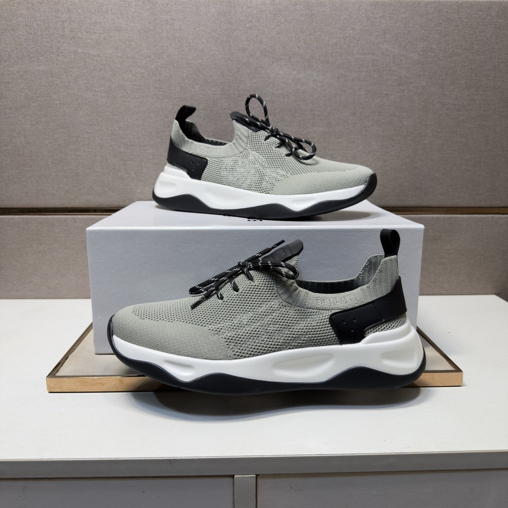 Berluti Gray-Green Lace-Up Sneakers — side