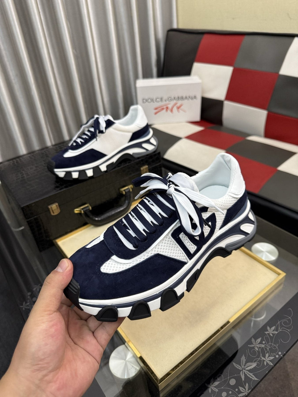 Dolce & Gabbana Navy and White Sneakers — model