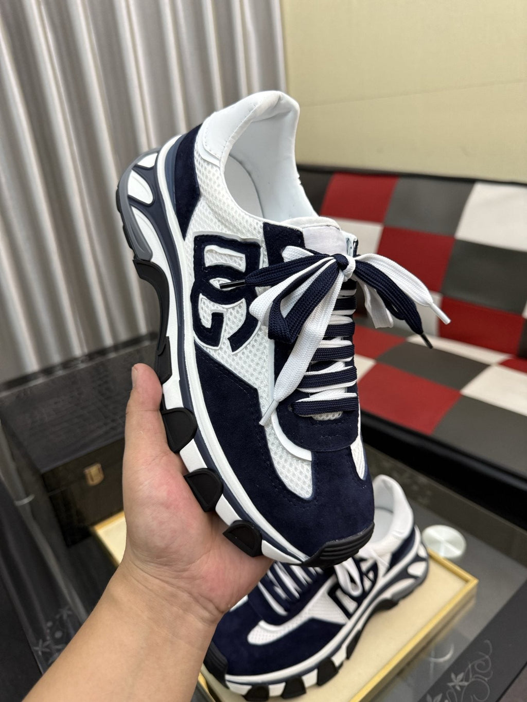 Dolce & Gabbana Navy and White Sneakers — model
