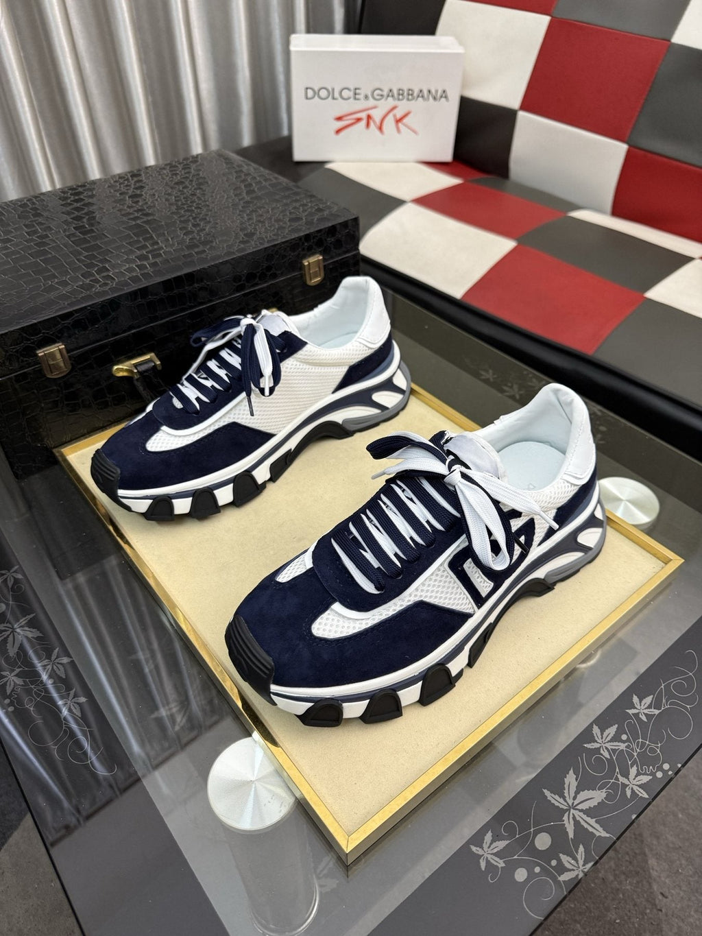 Dolce & Gabbana Navy and White Sneakers — front