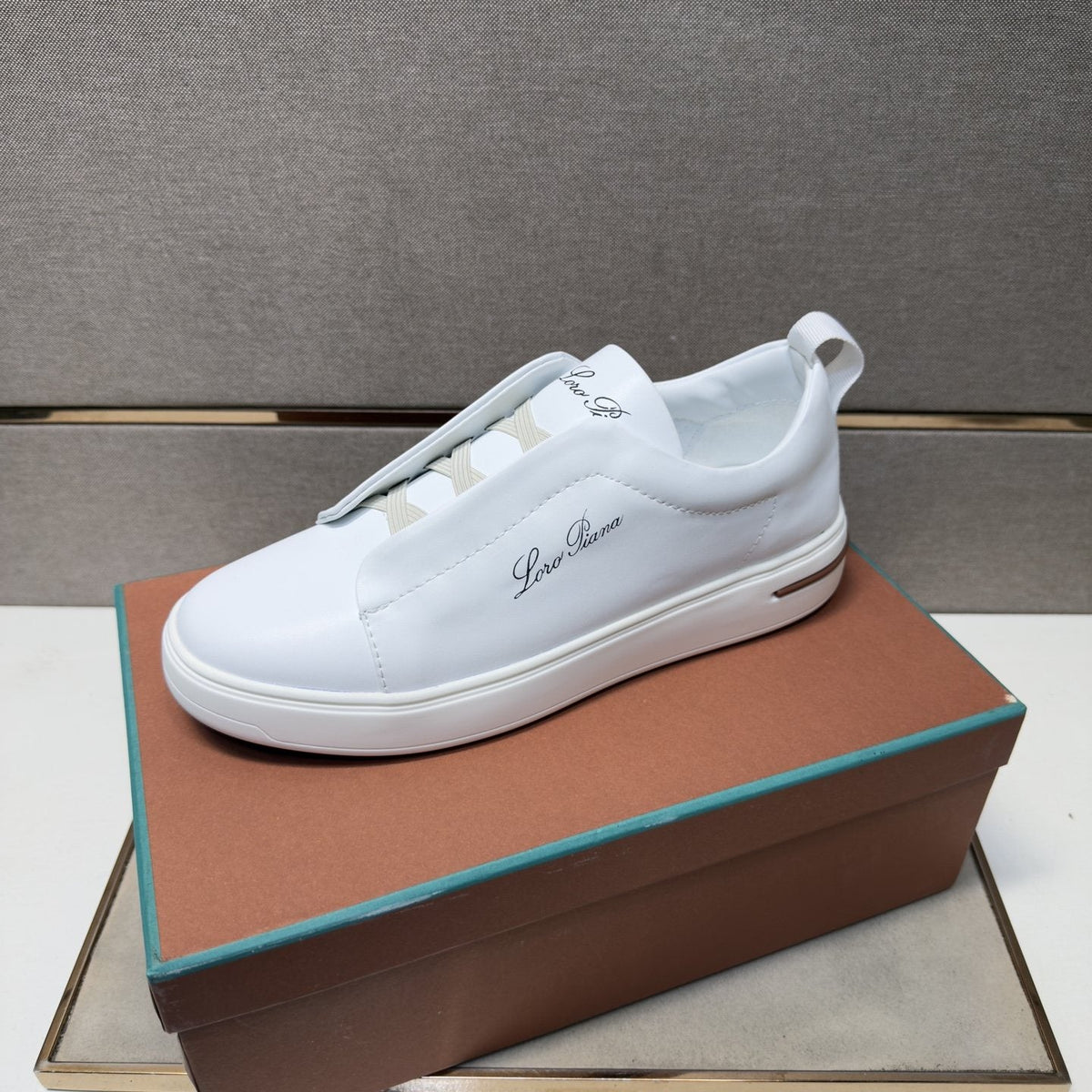 Loro Piana White Band-Detail Low-Top Sneakers — side