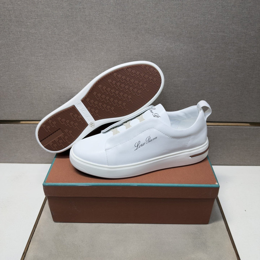 Loro Piana White Band-Detail Low-Top Sneakers — side