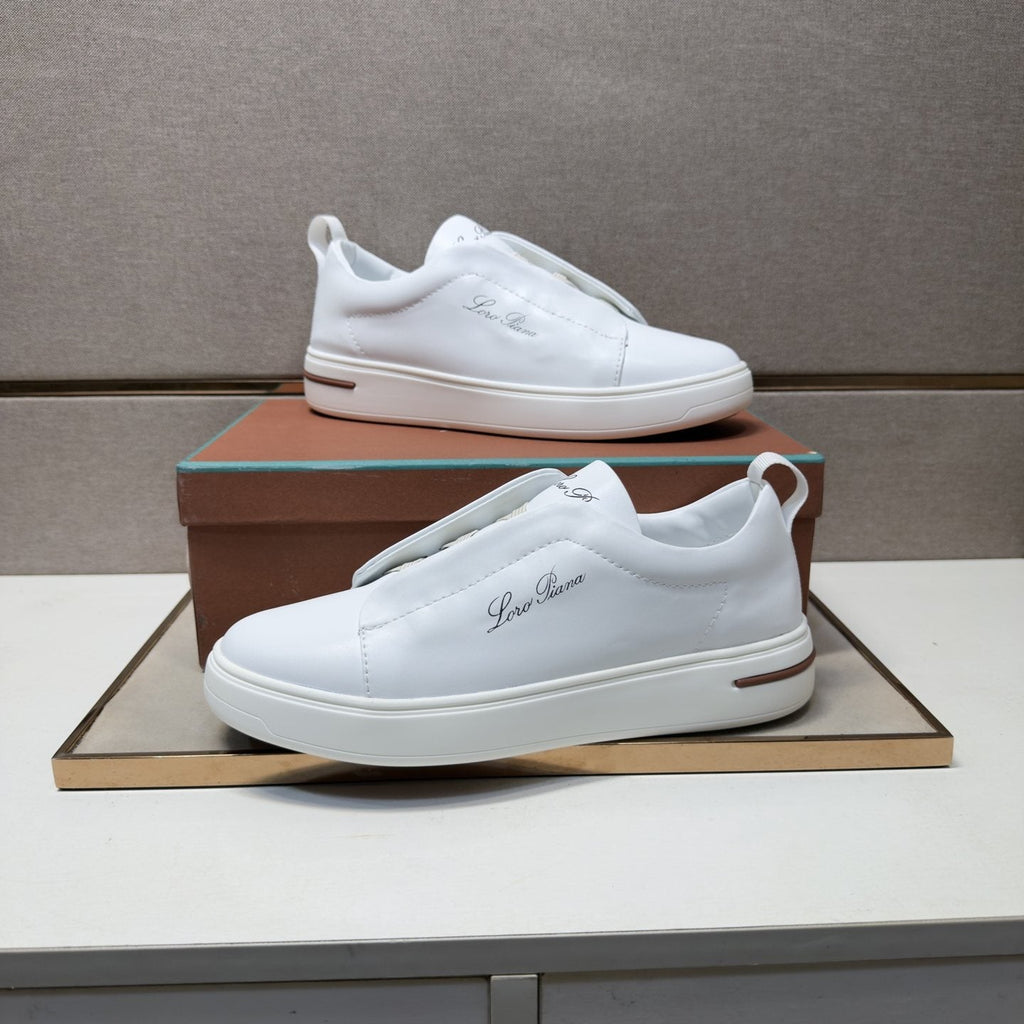 Loro Piana White Band-Detail Low-Top Sneakers — side