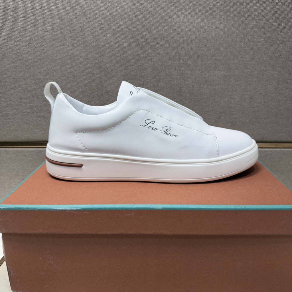 Loro Piana White Band-Detail Low-Top Sneakers — side