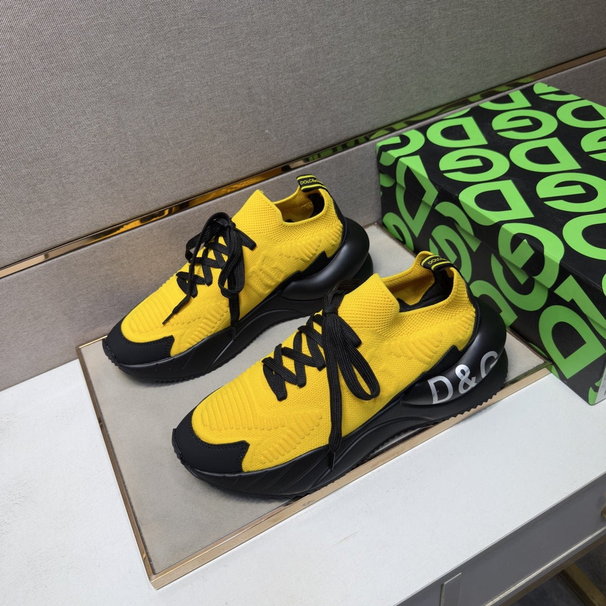 Dolce & Gabbana Yellow and Black Lace-Up Sneakers — front