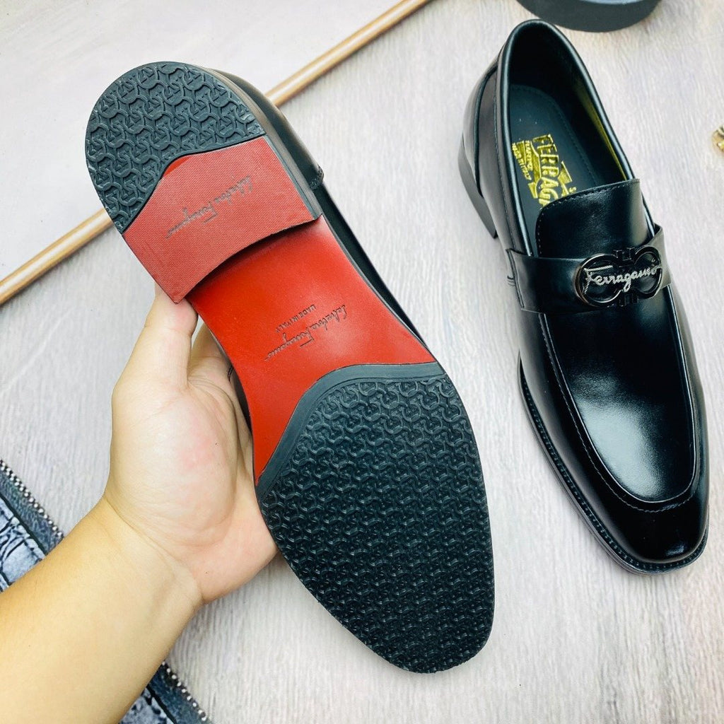 Ferragamo Black Metal-Accent Loafers — back