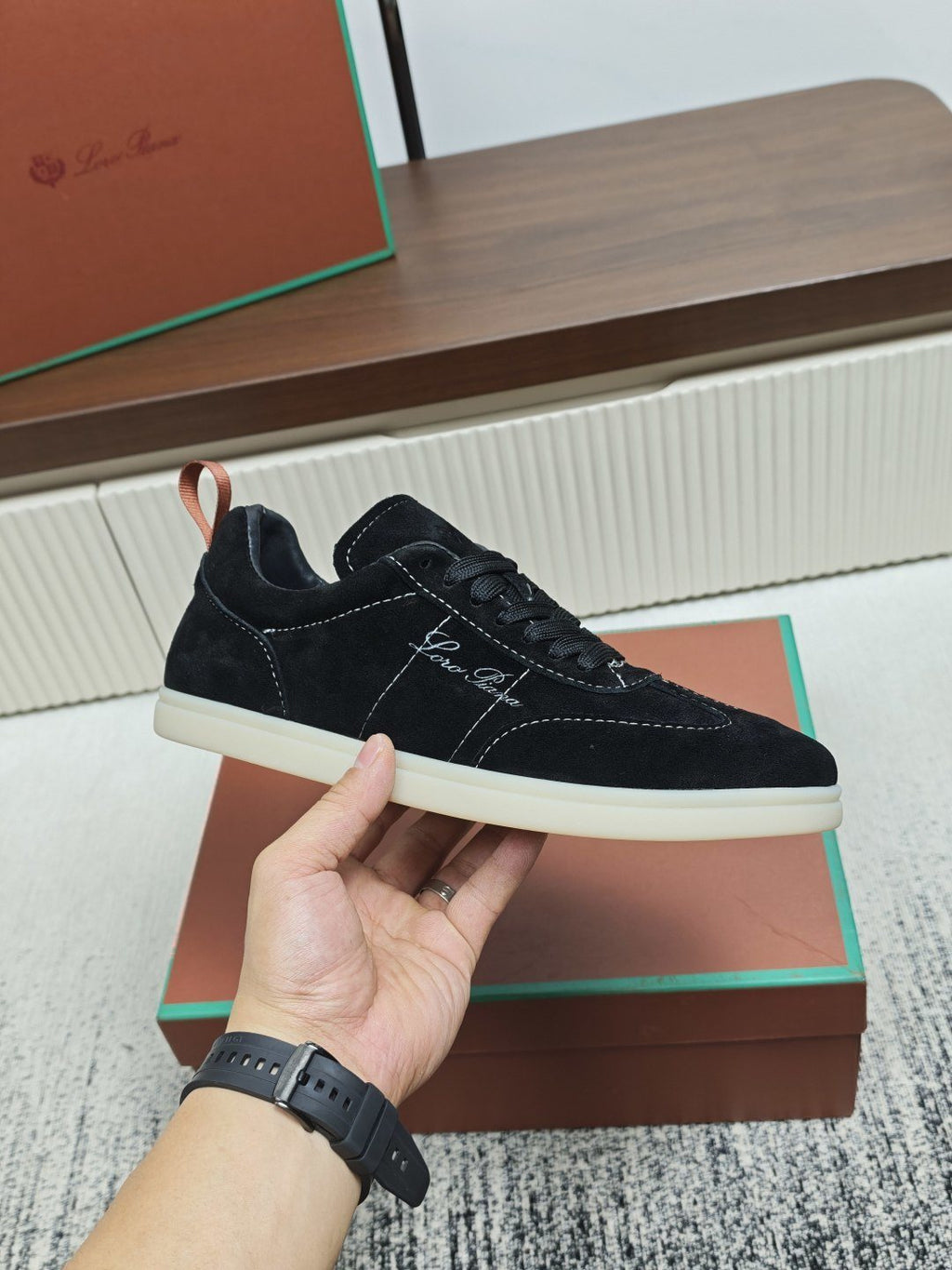Loro Piana Black Low-Top Sneakers — side