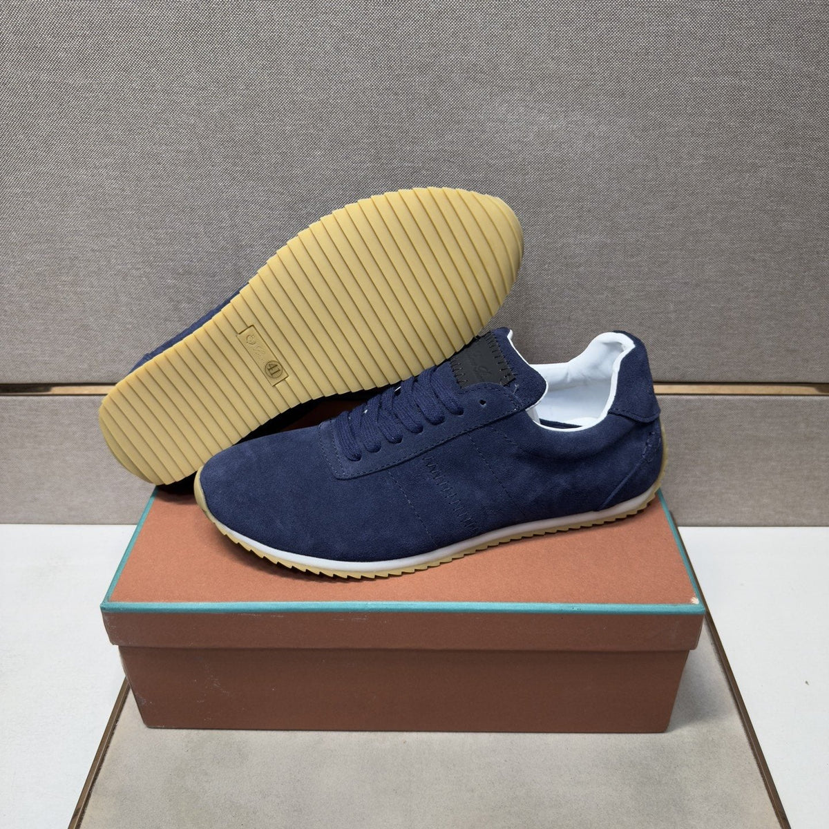 Loro Piana Navy Lace-Up Sneakers — side