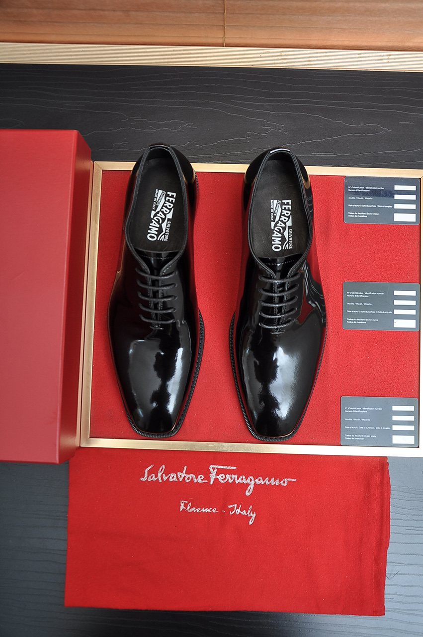 Ferragamo Black Lace-Up Dress Shoes — front
