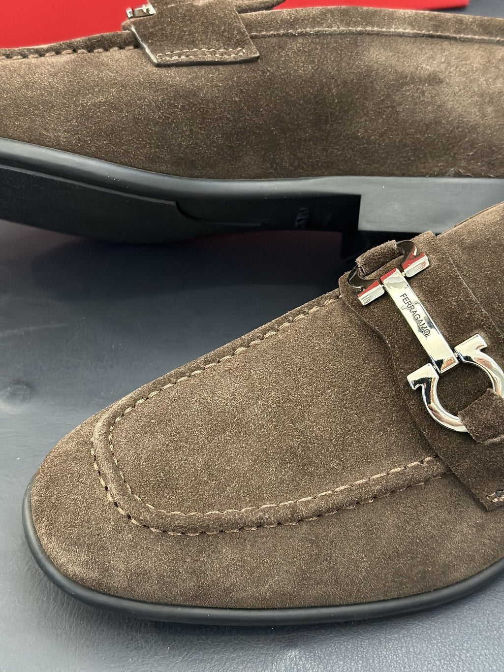 Ferragamo Brown Metal-Detail Loafers — detail