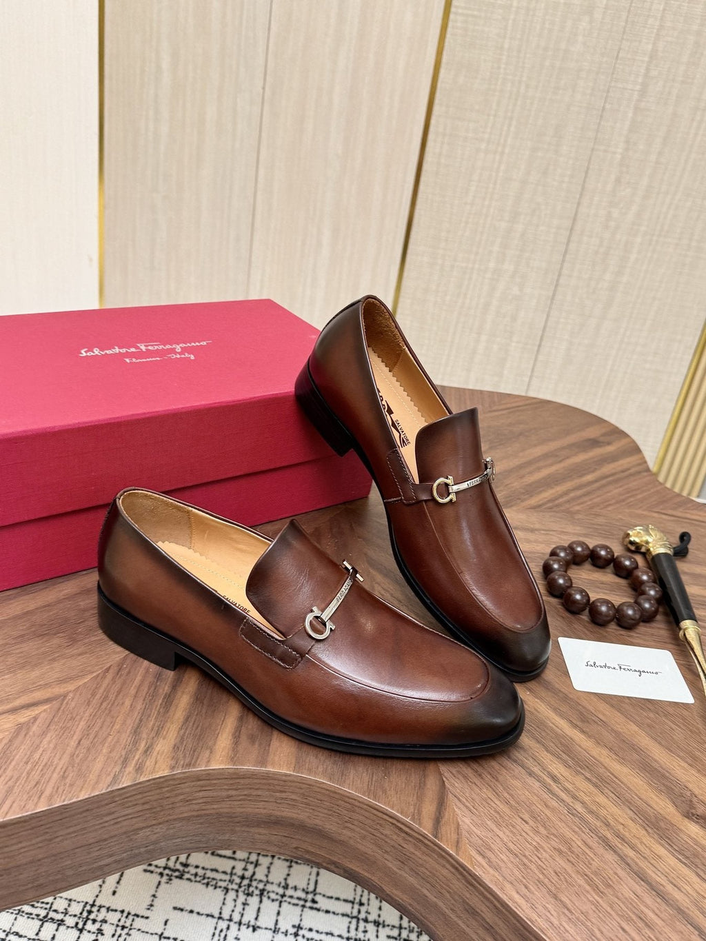 Salvatore Ferragamo Men's Brown Bit Loafers — side