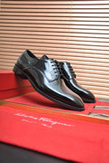 Ferragamo Black Leather Lace-Up Dress Shoes — front