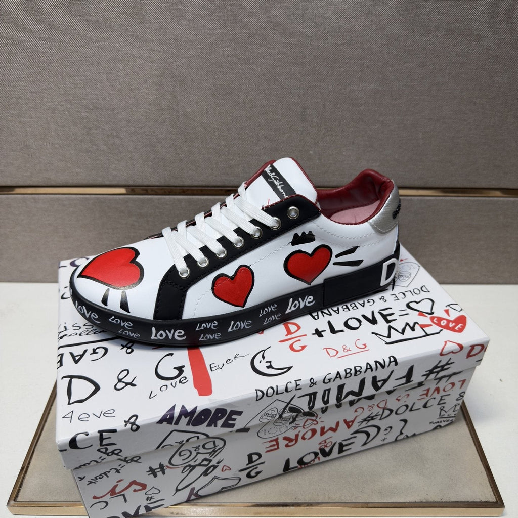 Dolce & Gabbana Men's Red Heart Low-Top Sneakers — side