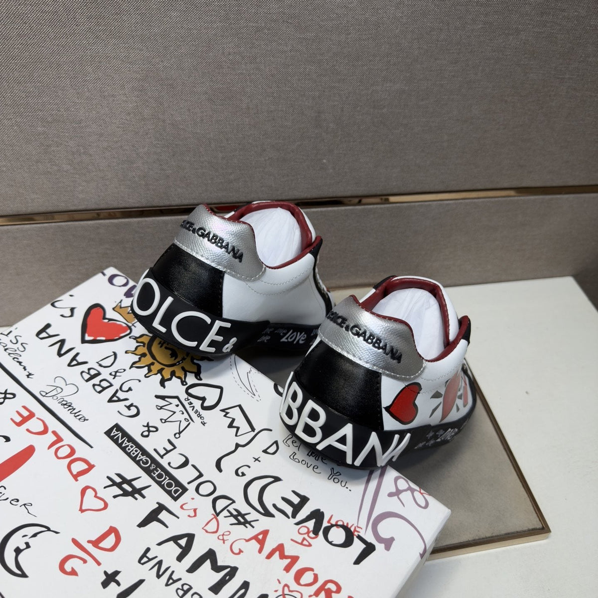 Dolce & Gabbana Men's Red Heart Low-Top Sneakers — back