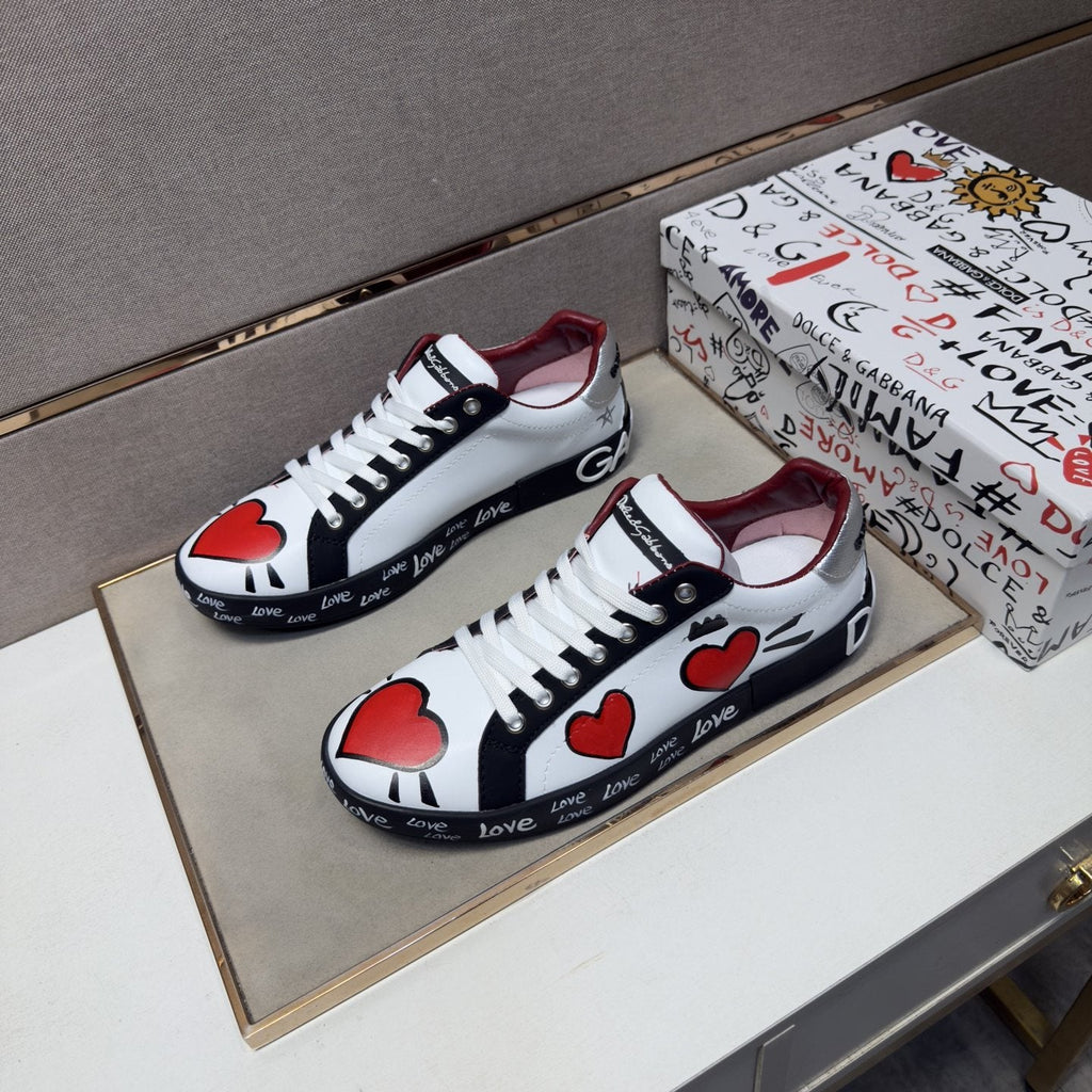 Dolce & Gabbana Men's Red Heart Low-Top Sneakers — front
