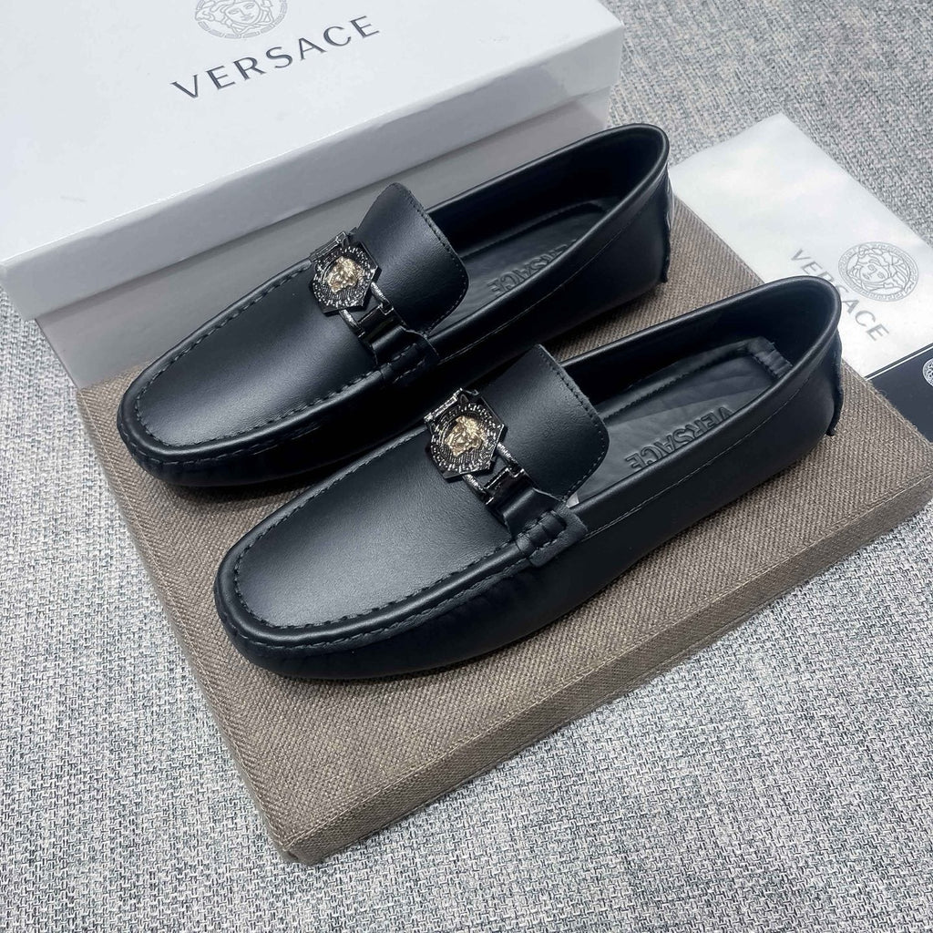 Versace Black Medallion Loafers — front