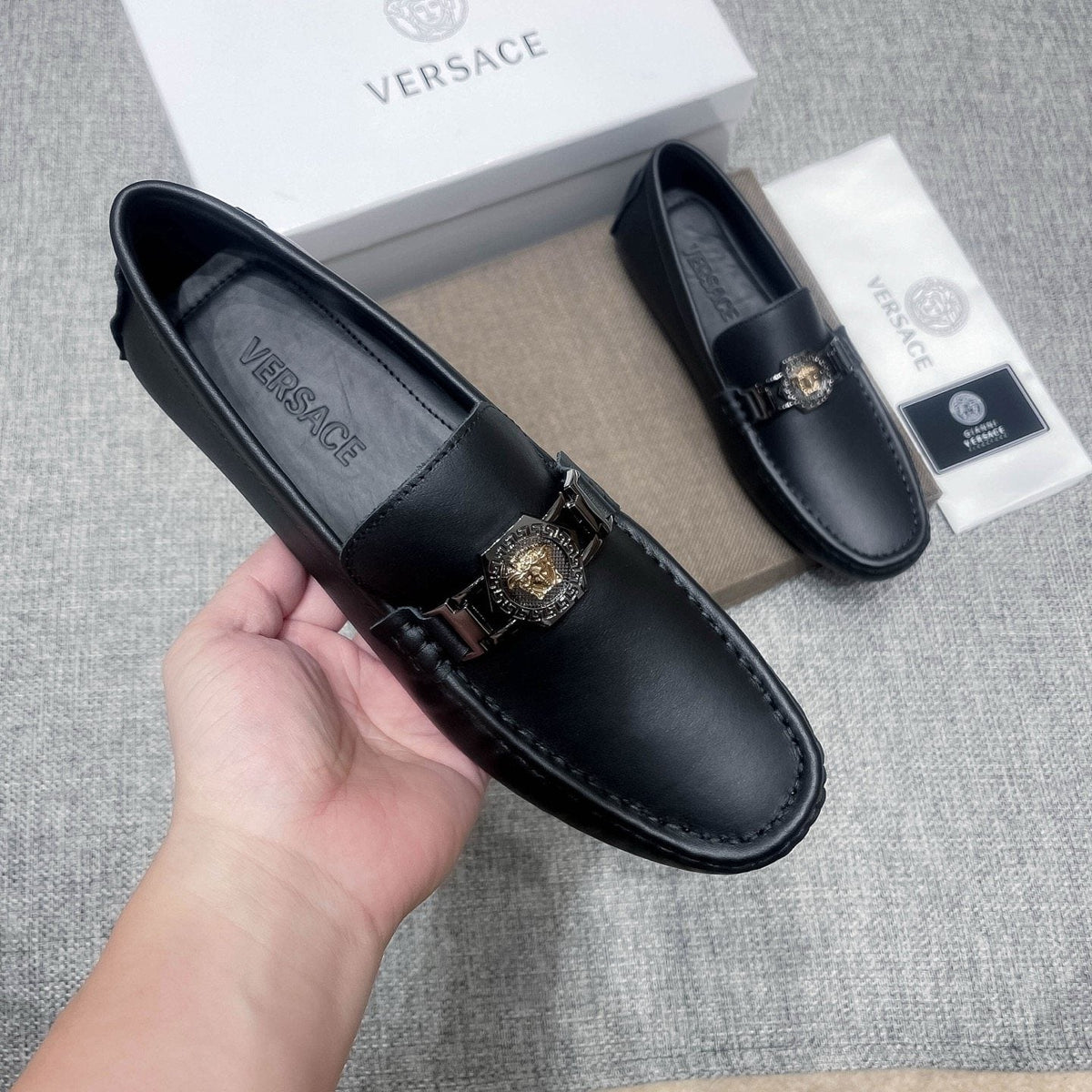 Versace Black Medallion Loafers — model