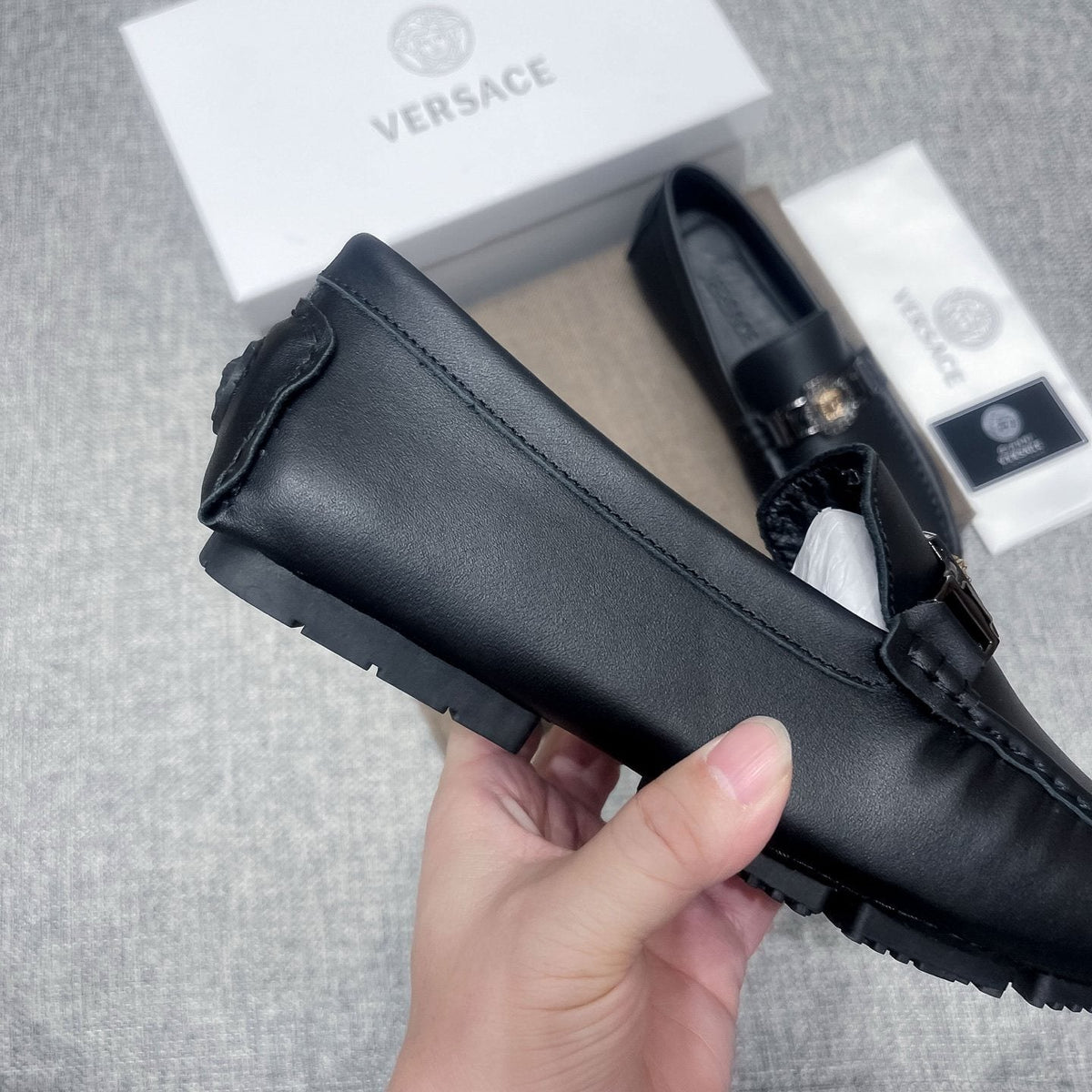Versace Black Medallion Loafers — detail