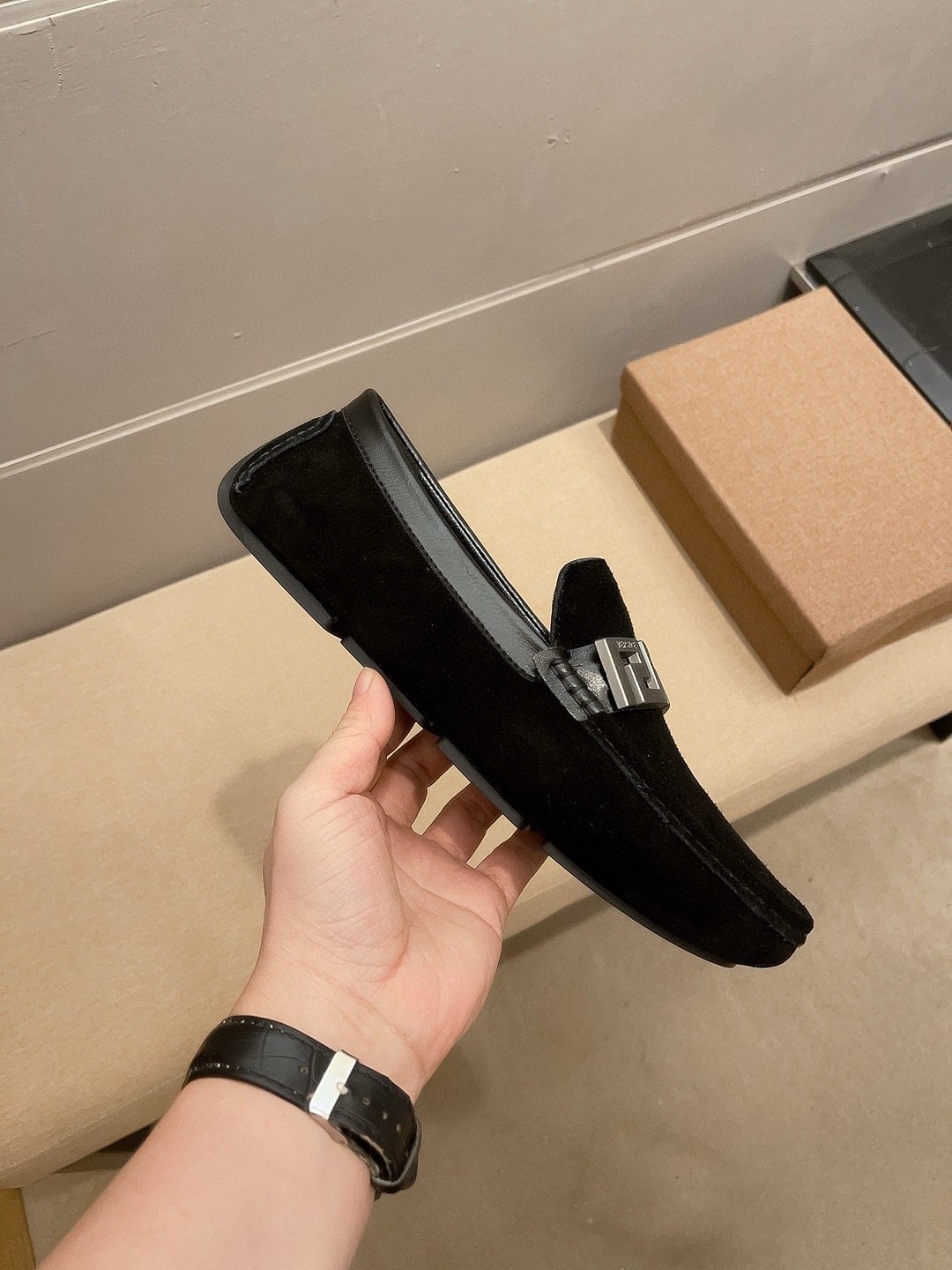 Versace Black Loafers with Silver-Tone Hardware — side