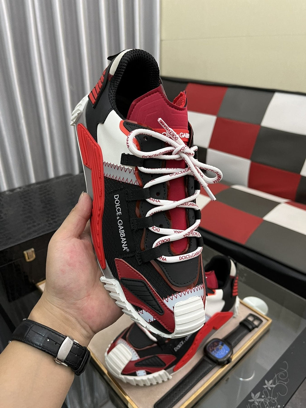 Dolce & Gabbana Men's Black and Red Chunky Sneakers — front