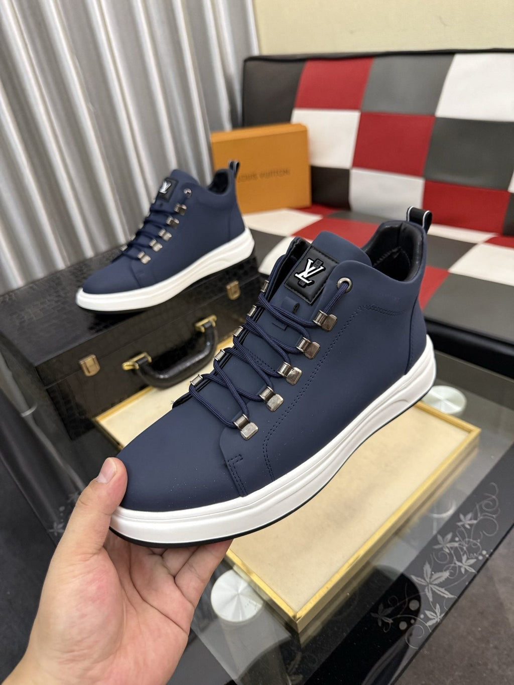 Louis Vuitton Lace-Up High-Top Sneakers — model