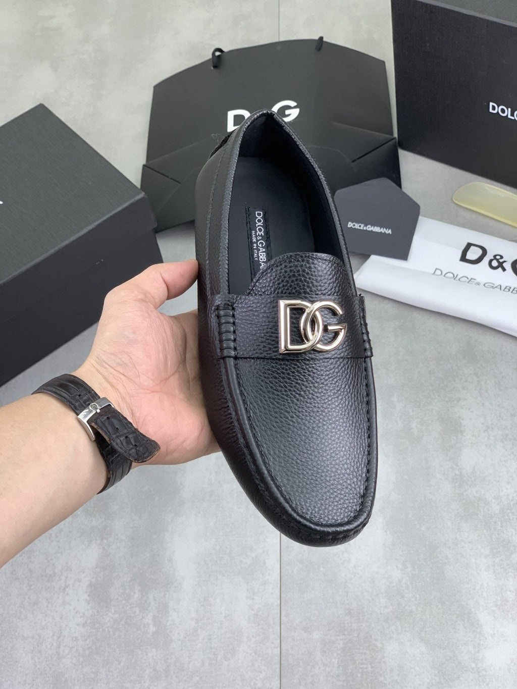 Dolce & Gabbana Apron-Toe Driving Loafers — model