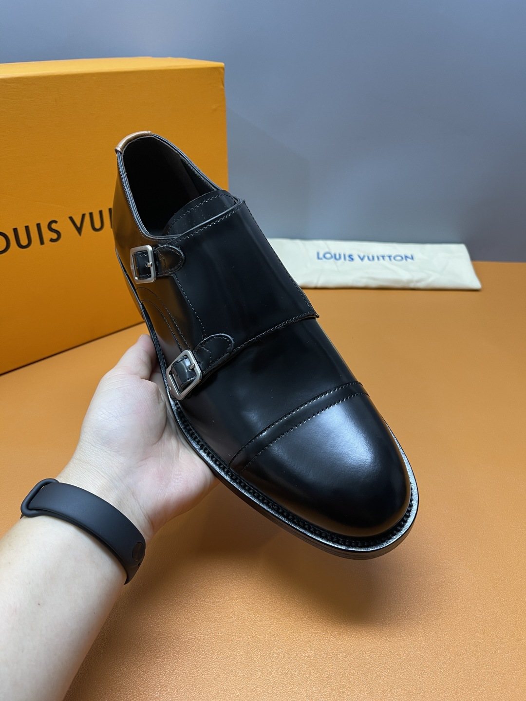 Louis Vuitton Black Cap-Toe Double-Monk Strap Shoes — model