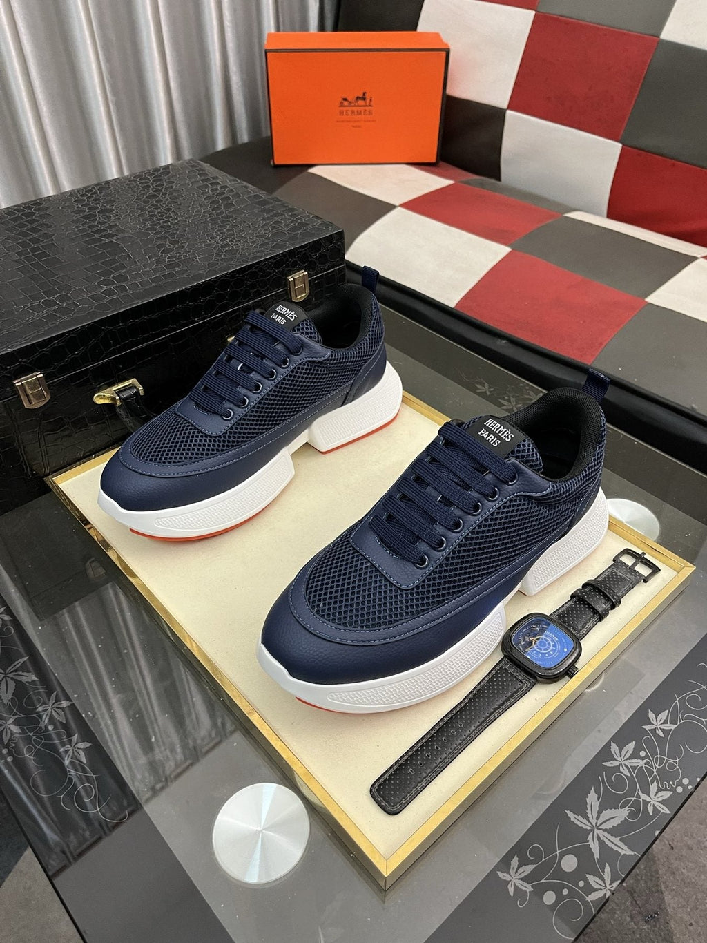 Hermès Layered Lace-Up Sneakers — front