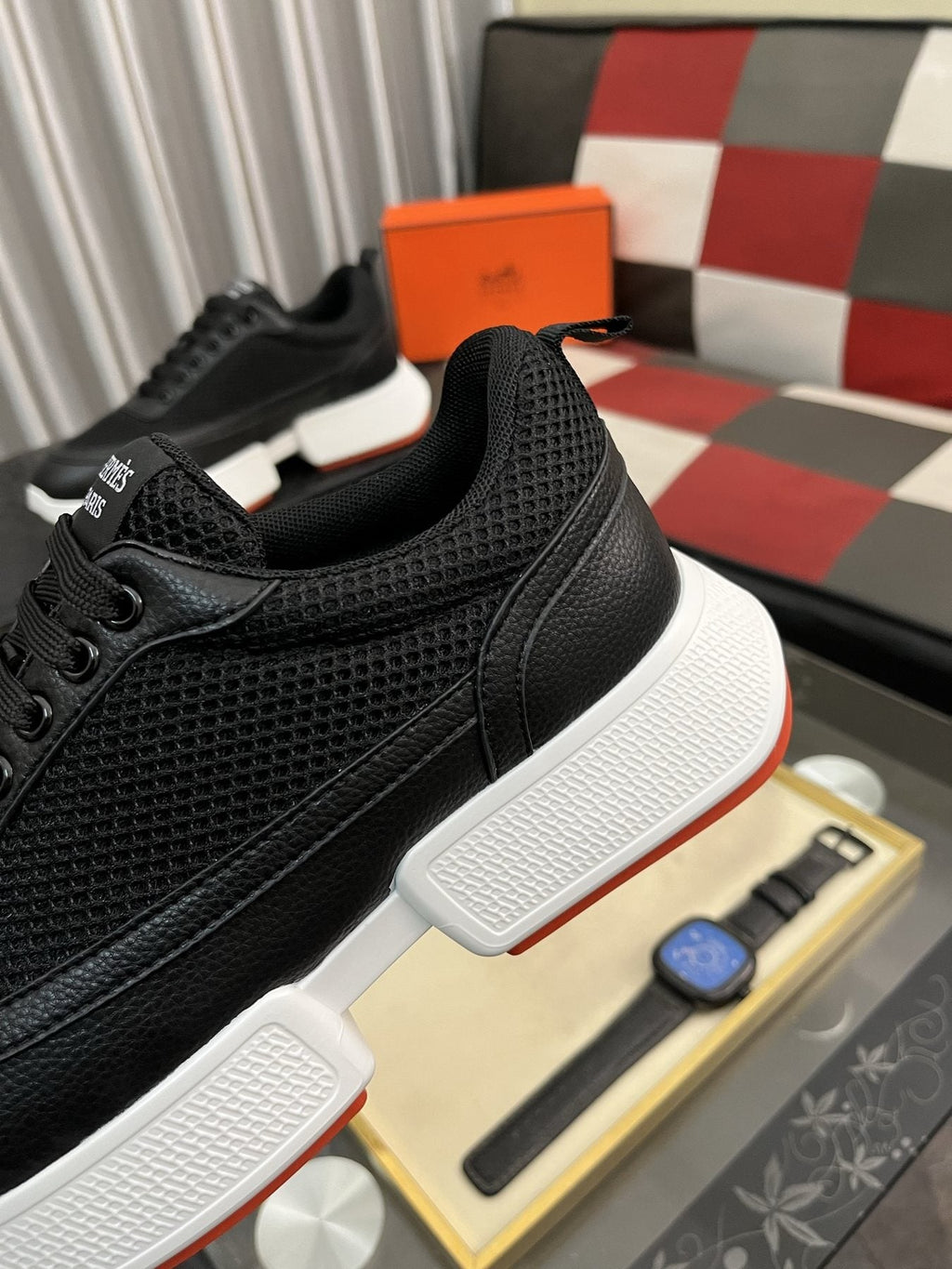 Hermès Layered Lace-Up Sneakers — detail