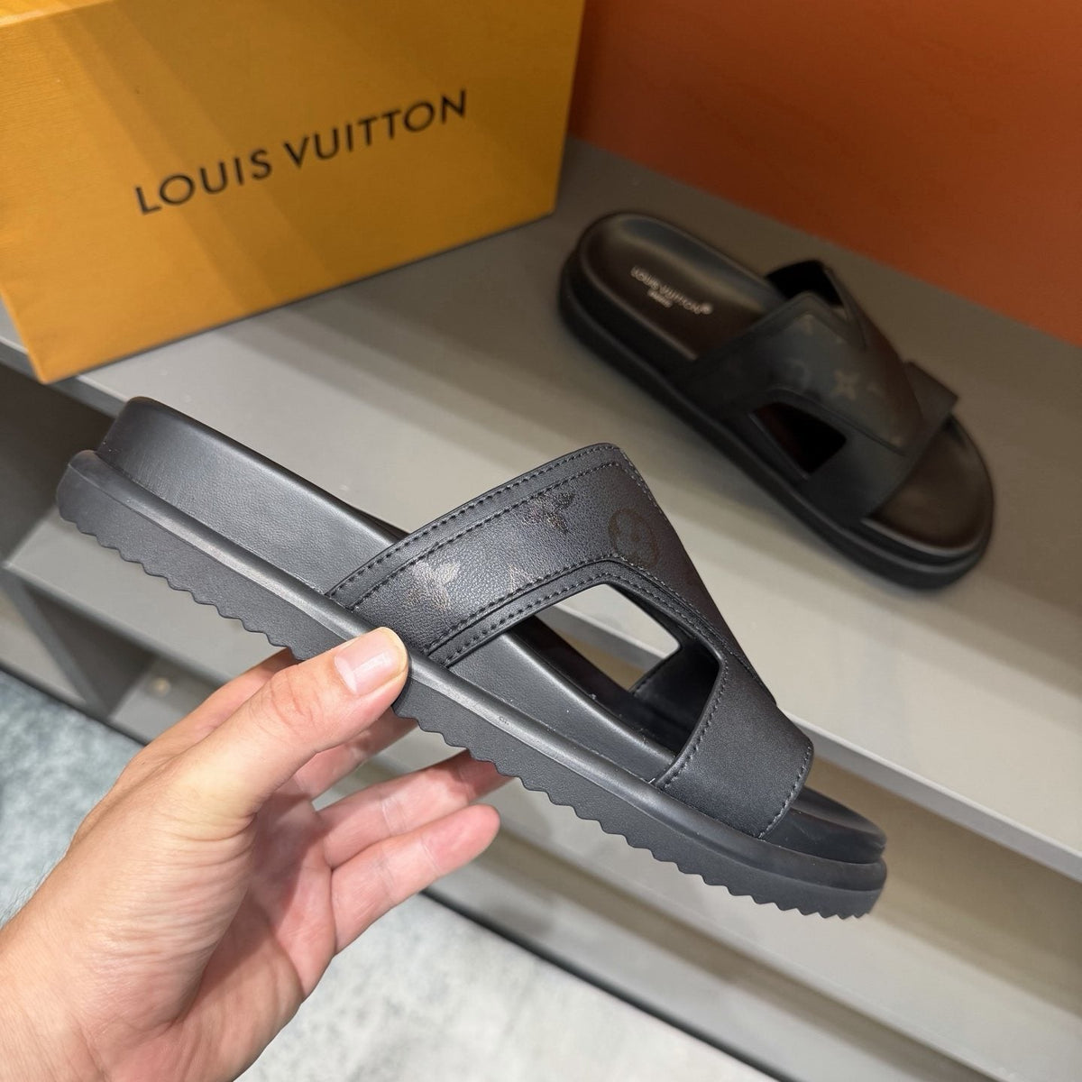Louis Vuitton Oasis Cutout Slide Sandals — model