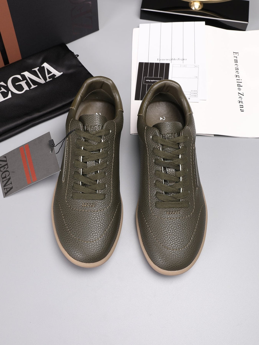 ZEGNA Textured Leather Low-Top Sneakers — front
