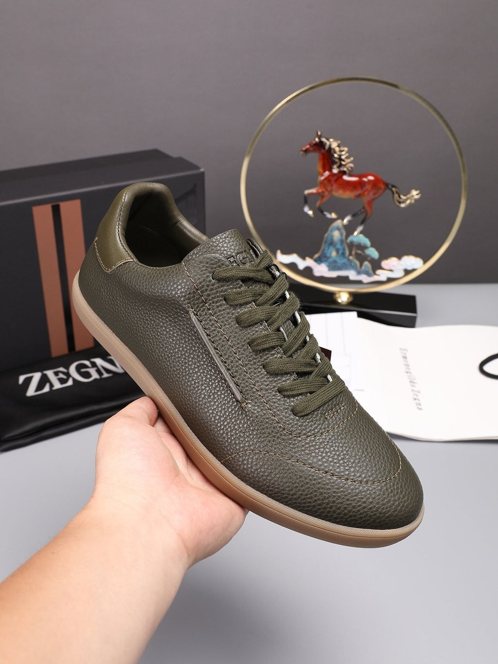 ZEGNA Textured Leather Low-Top Sneakers — model